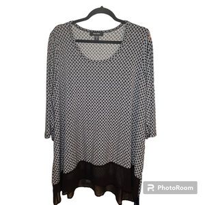 Karen Kane Black & White Geometric High/Low Travel Jersey Blouse Size 3X